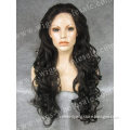 Synthetic long wave brown glueless silk top lace front wig miley cyrus wig